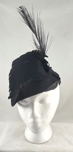 Vintage 1940-1950 women's fashion hat hand crafted velvet wool feather CHIC - Picture 1 of 7