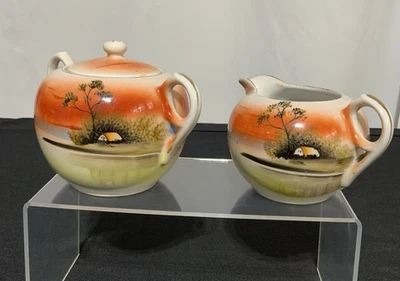 Juego de azúcar crema pintado a mano Kutani vintage Japón. Foto 1 de 4