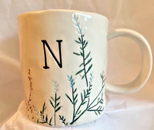 ANTHROPOLOGIE LETTER "N" PRESSED FLOWER MUG DAGNY BOTANICAL MONOGRAMED TYPESET N - Picture 1 of 8