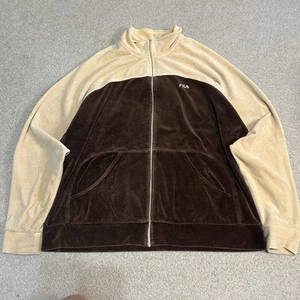 Vintage Y2K 2000s FILA Full Zip Brown/Beige Velour Track Jacket Size XXL - Picture 1 of 6