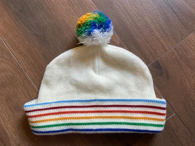 Gorro de esquí vintage para hombre/mujer arco iris a rayas pompón años 70’s Foto 1 de 4
