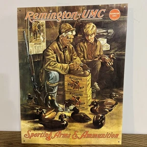 1990's Vintage Remington Tin Sign Duck Making Advertising Americana Cabin Decor - Picture 1 of 4