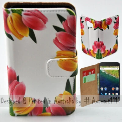 For Google Pixel Series - Colourful Tulip Print Wallet Mobile Phone Case Cover - Image 1 of 3