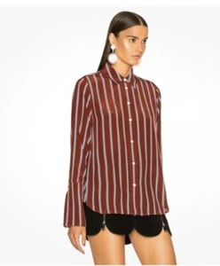 Frame Long Cuff Striped PJ Silk Blouse Burnt Henna Sz. M - Picture 1 of 6