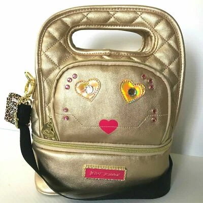 Bolsa de ombro Betsey Johnson GOLD robô isolado almoço lanche alça superior - Imagem 1 de 4