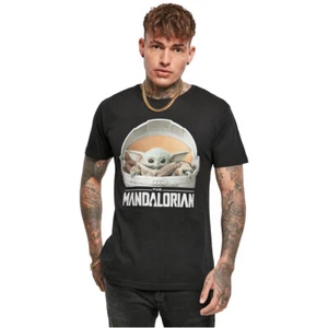 Merchcode Baby Yoda Mandalorian Logo Tee Men's Top T-Shirt Men Wars - Picture 1 of 16