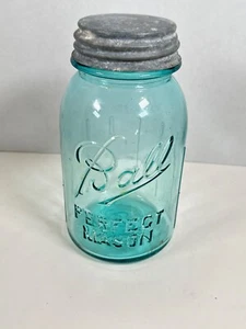 Ball Perfect Blue Mason Jar Quart With Zinc Lid No. 8 - Picture 1 of 7