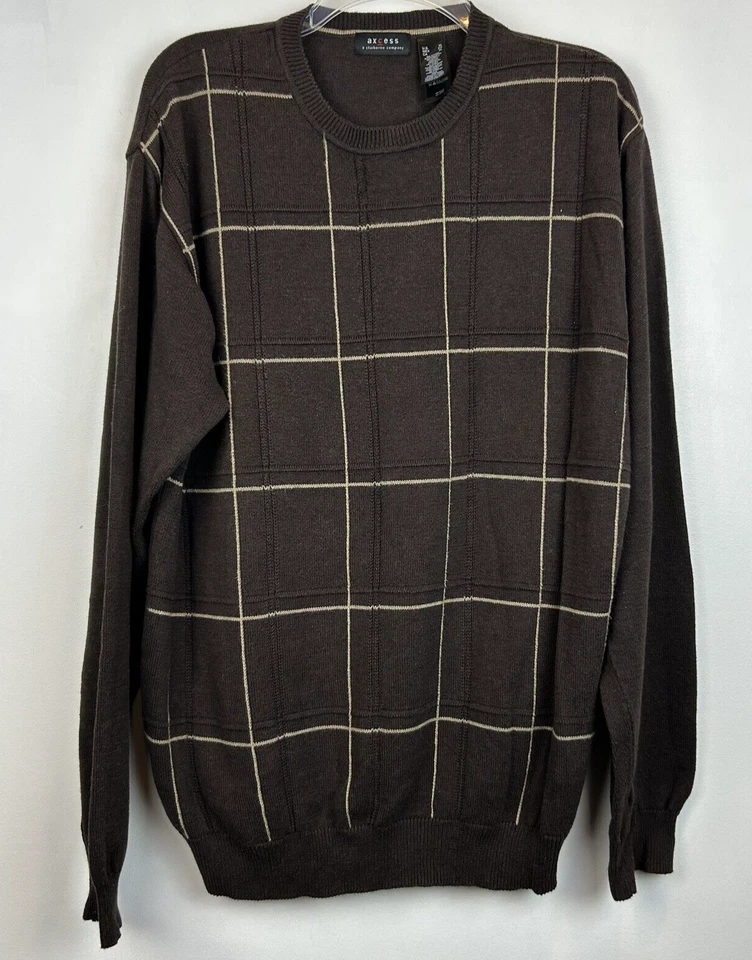 Suéter De Colección Axcess Para Hombres XL Crew Marrón Pullover Abuelo Ventana Panel Mezcla de Algodón Foto 1 de 4