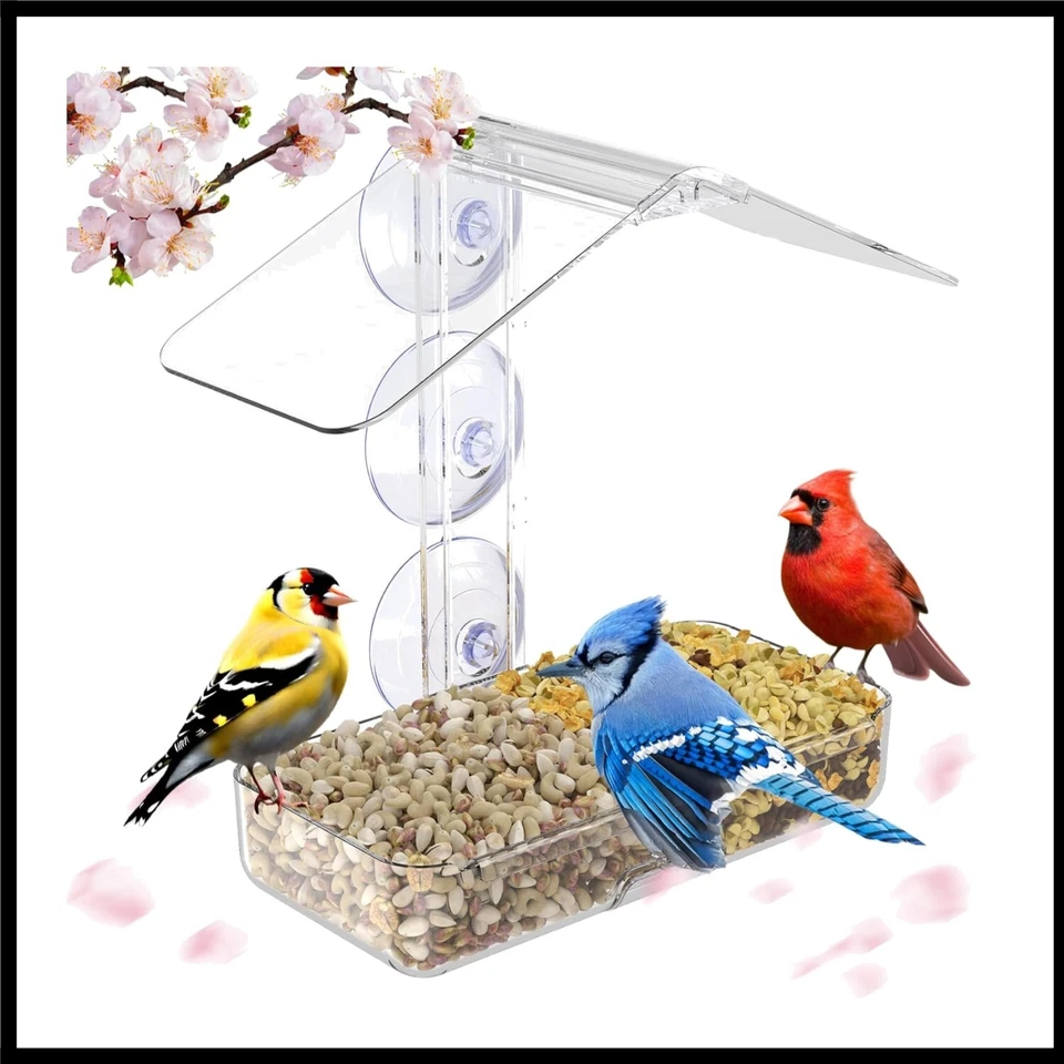 Vogelfutterstation mit starken Saugnäpfen, Groß Fenster-Vogelfutterspender 24... - Bild 1 von 1