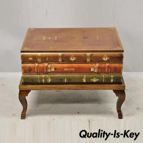 Vintage Italian Tooled Leather Stacked Book Storage Coffee Table Trunk on Base Cover