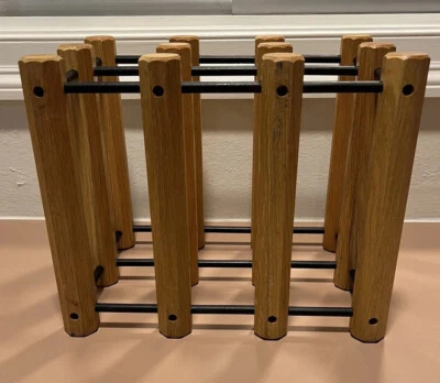 Wine Rack Solid Oak.Mid Century Modern. 6 Bottle Rack with Black Pins - Image 1 of 4