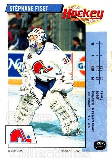 1992-93 Panini Stickers French #207 Stephane Fiset - Image 1 of 1