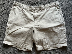 Nautica Classic Fit Shorts Mens 44W Big Beige Tan Flat Front Chino Ins 8 - Picture 1 of 6