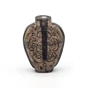 Antique Chinese Carved Smoky Quartz Snuff Bottle Scent Perfume Longevity Symbol - Picture 1 of 7