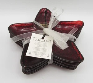 STAR SHAPED AKCAM TURKISH GLASS APPETIZER DESSERT SNACK FRUIT PLATES RED SHIMMER - Picture 1 of 12