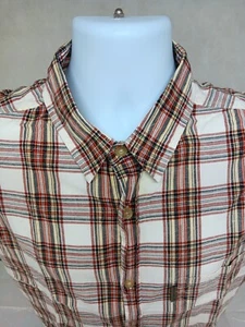 WOOLRICH VINTAGE MENS LARGE RED BROWN PLAID SHORT SLEEVE BUTTON UP SHIRT POCKET - Picture 1 of 13