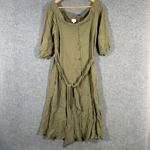 Witchery Dress Womens 12 Green Shift Shirt Belted Coastal Formal Evening Puff Z1 - Picture 1 of 16