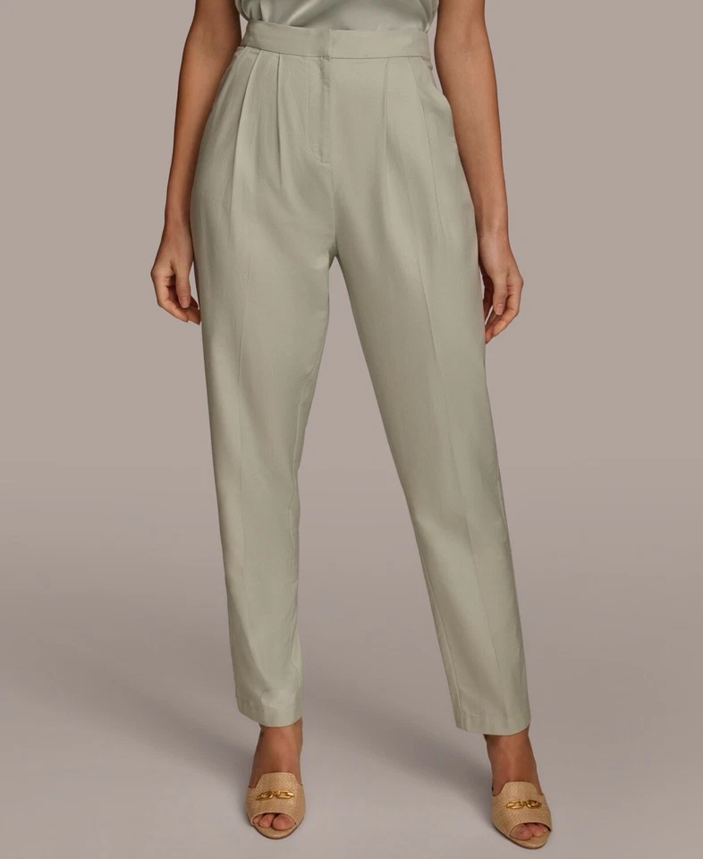 Pantalones de algodón para mujer Donna Karan plisados delanteros - azul escarcha talla 6 Foto 1 de 1