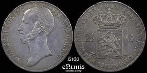 NETHERLANDS, William II, 2 1/2 Gulden 1845, VF+ - Picture 1 of 6