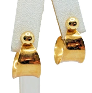 18k Gold Bead Ball Stud Earrings W. 18k Half Hoop Earing Jacket 3.2 G CJI Signed - Picture 1 of 13