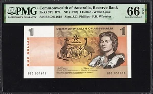 Australia 1 ONE Dollar P37d R74 1972 Phillips Wheeler PMG66 Gem UNC EPQ Banknote - Picture 1 of 2