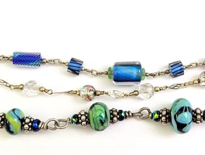 3 Glass Beaded Bracelet Lot Silver Tone Venetian Blue Green & Pink Gold Tone - Picture 1 of 9