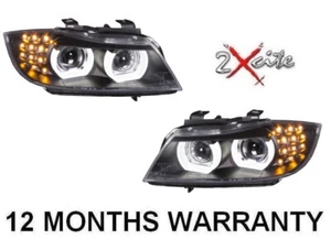 BMW 3 Series E90 E91 LCI 09-12 Black LED 3D DRL Xenon Headlights Led Indicators - Picture 1 of 7