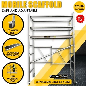 3M Mobile Scaffold Aluminium - 225KG Capacity - Portable Safety Platform - Picture 1 of 10