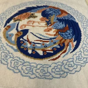"Ali vintage completate punto croce astratto floreale in piuma rotonde senza cornice 16" - Foto 1 di 12