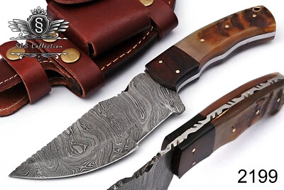 Custom Handmade Damascus Steel Hunting Tracker Knife With Premium Leather Cover, - Image 1 of 4