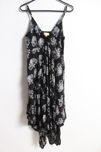 UNDERCOVER Secret Bazaar Vestito Donna Elefante Boho con Spalline Nero Taglia S (D83)