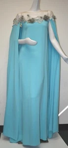 $5890 NEW Oscar de la Renta Cape Gown Caftan Turquoise Silver Illusion Dress S M - Picture 1 of 10