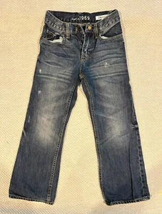 Gap Kids 1969 Blue Denim Bootcut Jeans Boys 7 Regular Dark Adjustable Waistband - Picture 1 of 2