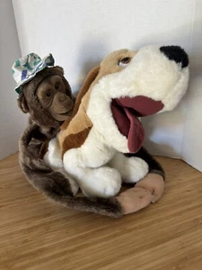Lot of 2 Plush Puppets Chimpanzee Squeaks Flocked Face Realistic SimplyFun Dog - Picture 1 of 24