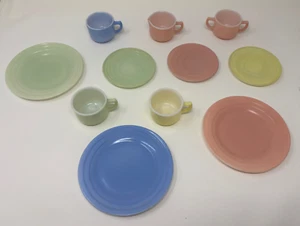 Vintage Hazel Atlas Little Hostess Teeteller Tasse Milchkännchen Zucker 11 Teile - Bild 1 von 5