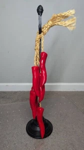 Ceramic Red Chili Peppers on Braided Jute Rope Wall Hanging Strand of Six 23” - Picture 1 of 3