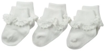 Baby-Girls Newborn Cluny and Satin Lace Socks 3 Pair Pack White/White Newborn - Image 1 of 2