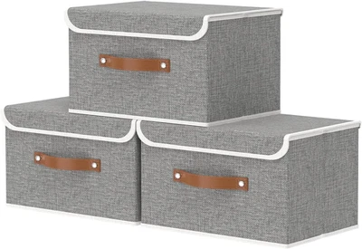 Scatole Portaoggetti Con Maniglie, Contenitori Pieghevoli Con Coperchio, Organiz - Immagine 1 di 4