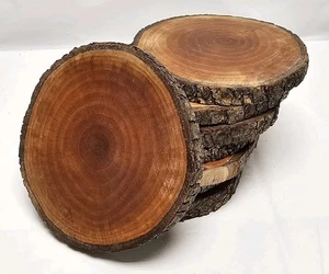 8 rebanadas de madera borde vivo corteza posavasos manchados granja cabaña decoración 4" a 4,5" - Imagen 1 de 6