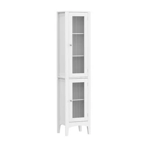 Tall Slim Bathroom Storage Cabinet with Glass Door - 160CM White - Picture 1 of 9