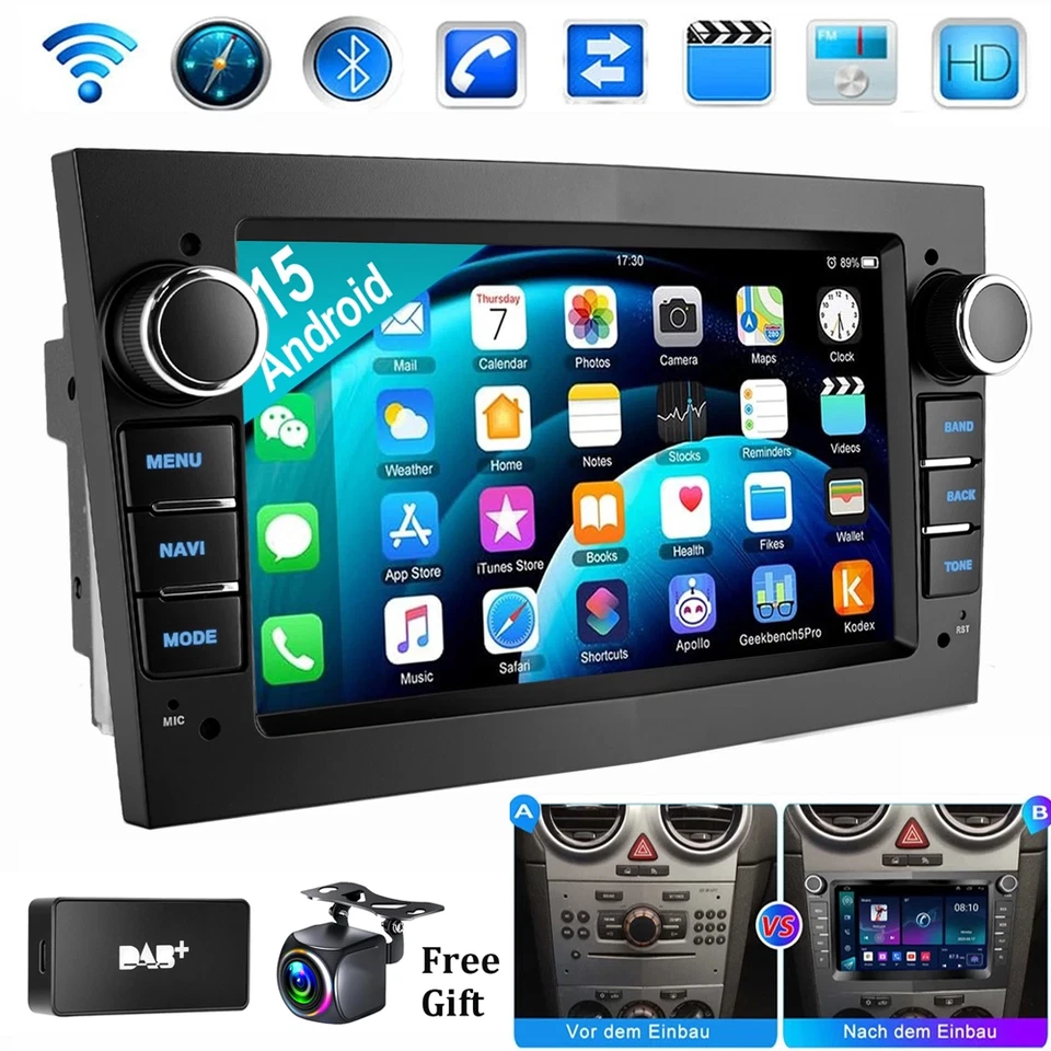 DAB+ Für Opel Corsa C/D Zafira B Astra G H Android 15 iOS Carplay Autoradio GPS - Bild 1 von 4