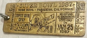 Vintage Schlüsselanhänger Super Bowl 1985 XIX Championship Ticket Gold Messing ARTIKEL - Bild 1 von 2