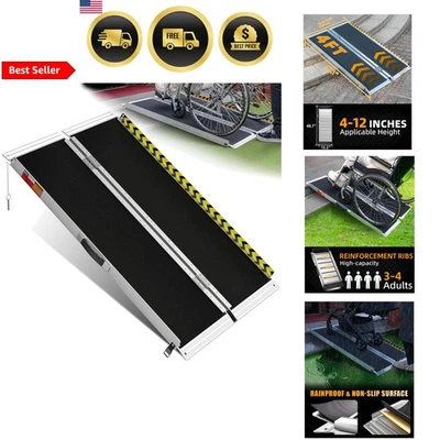 轮椅坡道4英尺防滑铝合金便携式残疾人门道装载 — 第 1/4 张图片