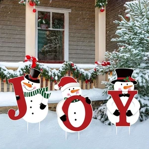 Decoración de letrero de patio de alegría de Navidad, muñeco de nieve alegría Navidad decoración de vacaciones al aire libre - Imagen 1 de 11
