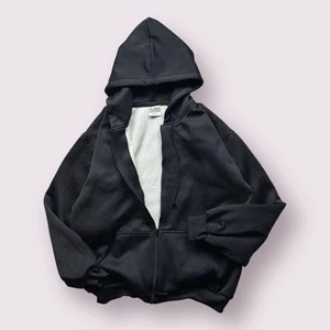 Vintage Deadstock Men’s Pluma Thermal Lined Hoodie Black 90s Cotton Sz L Zip - Picture 1 of 5