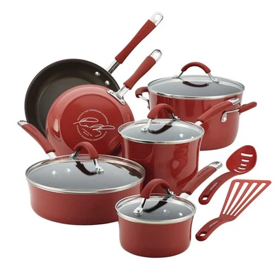 Conjunto de panelas e frigideiras antiaderentes Rachael Ray Cucina 12 peças vermelho cranberry - Imagem 1 de 4