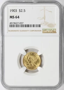 Cuarto de águila de oro indio de $2,5 1903 NGC MS64 - Imagen 1 de 4