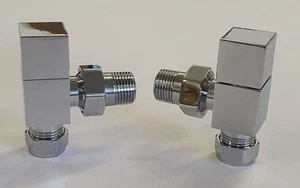 TEES Chrome Square Towel Rail/Radiator Valve Set 1/2" /15Mm (Stan - Picture 1 of 12
