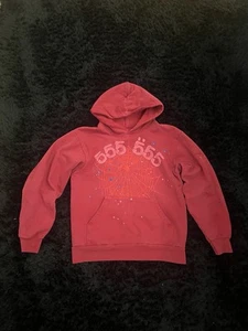 Sp5der Hoodie Red Pink 555 Angel Number Web Small Pre Owned Good Condition - Picture 1 of 4