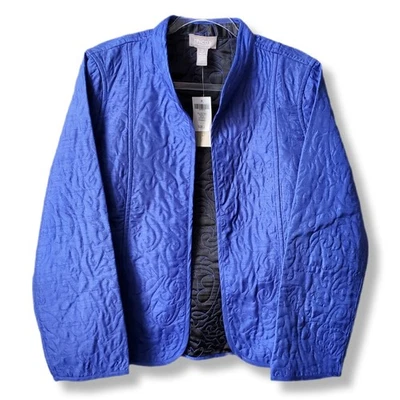 Women Chicos blue black reversible quilted jacket L2 Statement Career Casual NEW - Image 1 of 4
